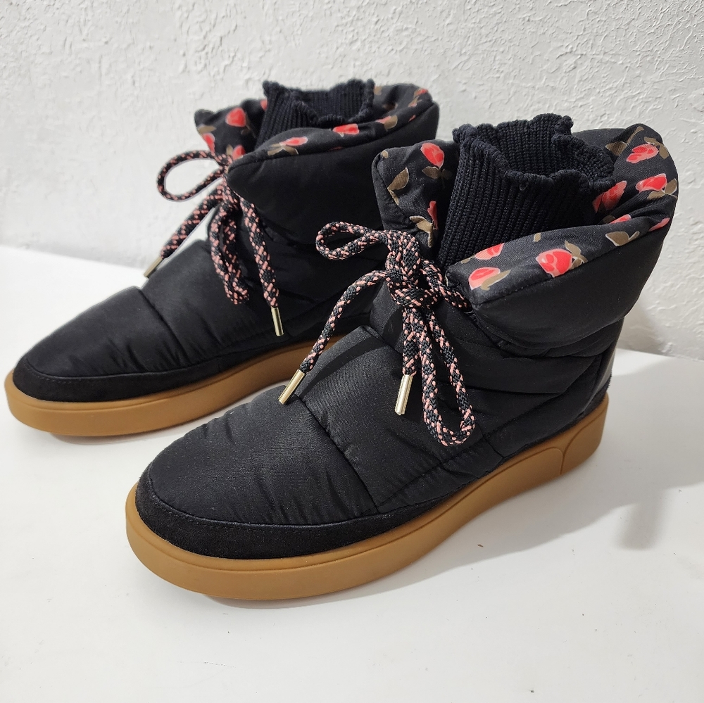 Kate Spade Cacoon Snow Winter Boots Black Puffer Ankle Booties Women's Size 7